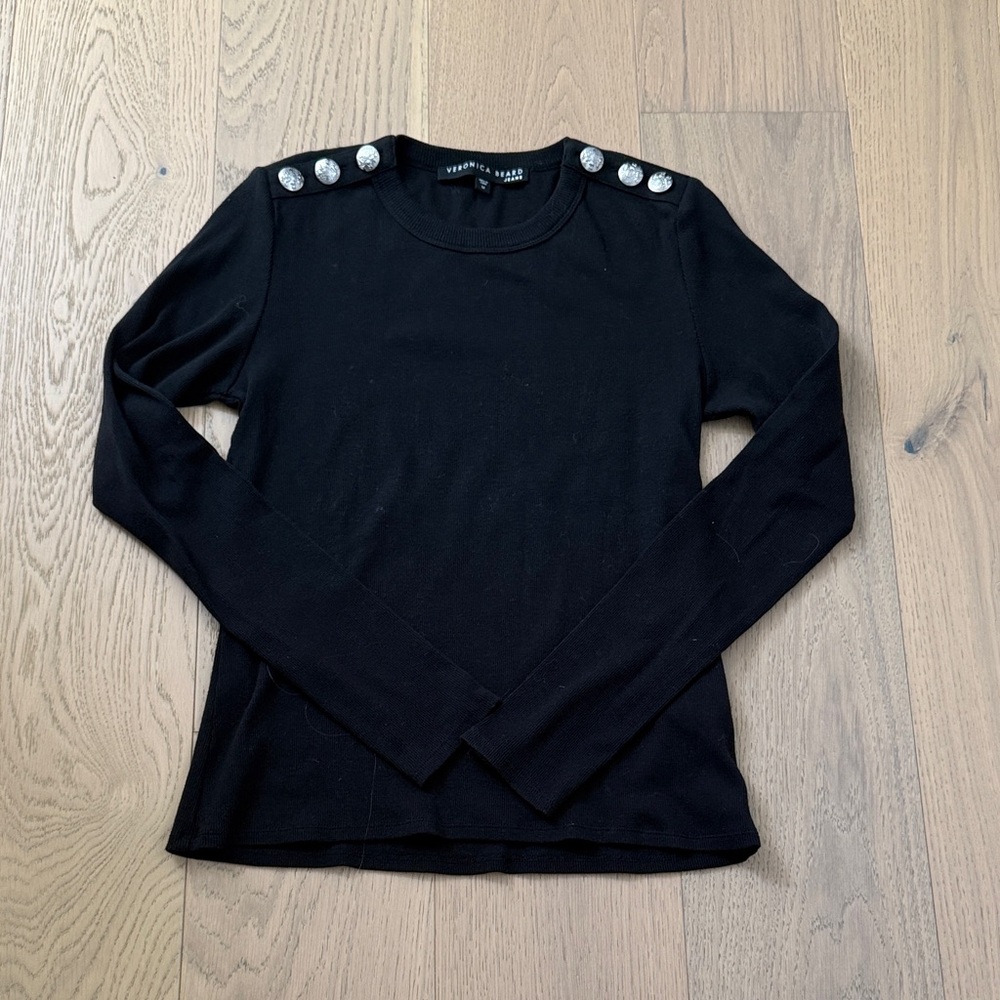 Veronica Beard Women's Black Button-Shoulder Top - Picture 2 of 4
